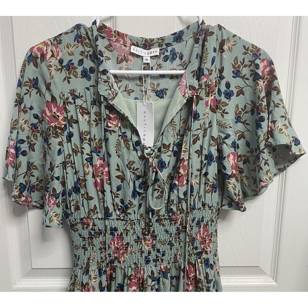 Baltic Born Women Sage Green&Pink Midi Dress Floral Renaissance Boho Tier NWT-M - Picture 2 of 10